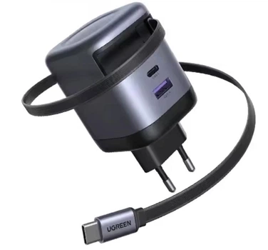 Зарядний пристрій UGREEN 65W GaN Fast Charger з висувним кабелем UFCS PPS QC PD 3.0