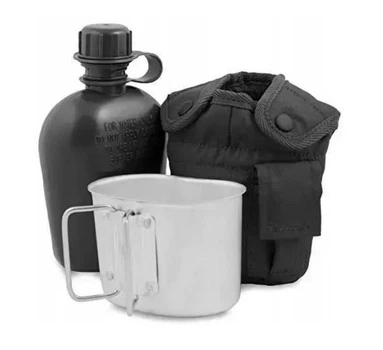 Фляга Mil-Tec 900ML С алюминиевой чашкой Черная US FELDFLASCHE KST.M.BE.U.HÜ.SCHWARZ (14506002-900)