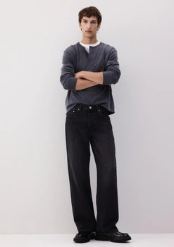 Чоловічі вільні прямі джинси Straight Loose Fit Н&М (58608) W36 L32 Чорні
