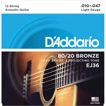 Струни для акустичної гітари D'Addario EJ36 80/20 Bronze Extra Light 12-Strings 10/47