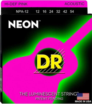 Струны для акустической гитары 6 шт DR NPA-12 Hi-Def Neon Pink K3 Coated Medium Acoustic Guitar Strings 12/54