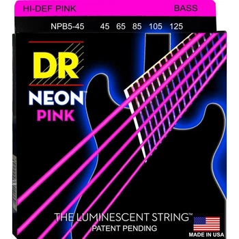 Струни для бас-гітари DR NPB5-45 Hi-Def Neon Pink K3 Coated Medium Bass 5 Strings 45/125