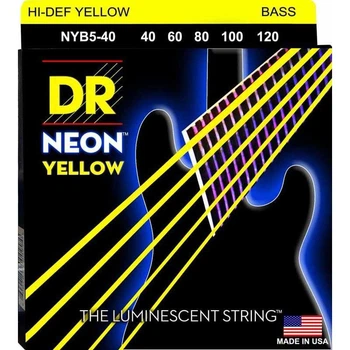 Струны для бас-гитары DR NYB5-40 Hi-Def Neon Yellow K3 Coated Light Bass Guitar 5 Strings 40/120