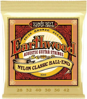 Струны для классической гитары Ernie Ball 2069 Earthwood Folk Nylon Ball End Clear and Gold