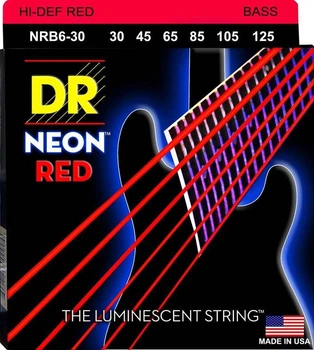 Струни для бас-гітари DR NRB6-30 Hi-Def Neon Red K3 Coated Medium Bass Guitar 6 Strings 30/125
