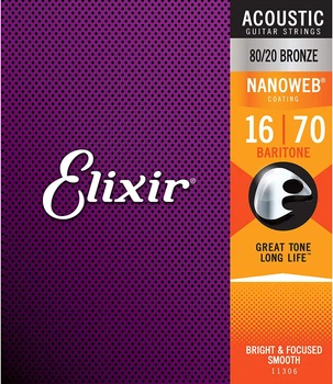 Струны для акустической гитары Elixir 11306 Nanoweb 80/20 Bronze Acoustic Baritone 16/70