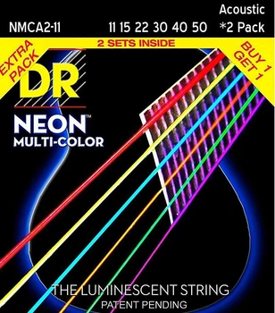 Струны для акустической гитары DR NMCA2-11 Hi-Def Neon Multi-Color K3 Coated Acoustic Guitar Strings 11/50 - 2 Pack