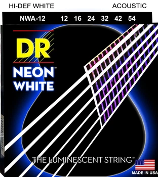 Струны для акустической гитары 6 шт DR NWA-12 Hi-Def Neon White K3 Coated Acoustic Guitar Strings 12/54