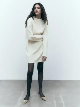 Коротка сукня з коміром-хомутом Zara 0858/476 M Молочно-біла (00858476712M)