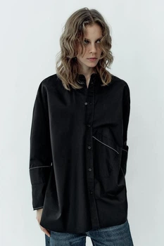 Cорочка оверсайз зі строчками Zara 8838/210 XS Чорна (08838210800XS)