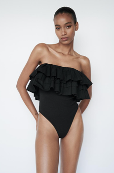 Боді з воланами та відкритими плечима Zara 1660/803 S Чорний (01660803800S)