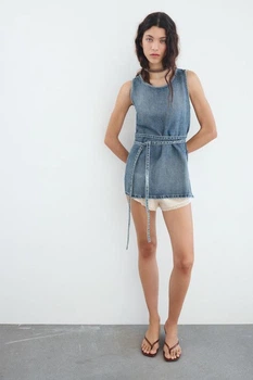 Джинсовий топ із паском Zara 8197/011 S Синій (08197011401S)