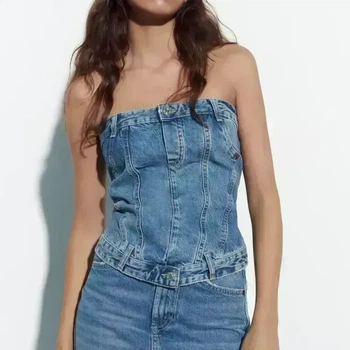 Джинсовий топ корсет Zara 9213/010 S Синій (09213010400S)