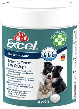 Витамины 8in1 Excel Brewers Yeast для собак и кошек, пивные дрожжи с чесноком, для кожи и шерсти 260 шт