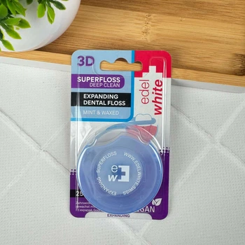 Зубна нитка Edel+White Expanding Superfloss 3D, розширювана вощена, м’ята, 25 м, Швейцарія