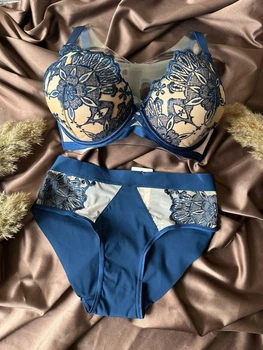 Комплект бюстгальтер push-up + трусики слипы 2386 Weiyesi синий 90D/2XL