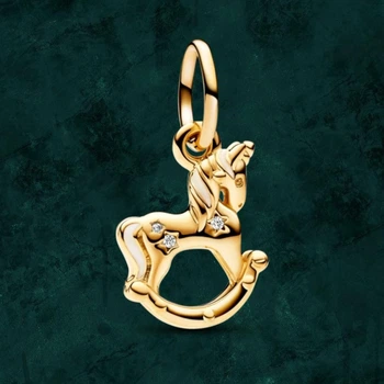 Серебряная бусина шарм "Единорог-качель" Pandora (Пандора) 762978c01 с покрытием 14к золотом