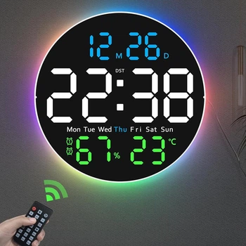 Годинник Deepfox DS-6672 LED цифровий електронний настінний Будильник Дата Температура Вологість (діаметр 25,4см) різнокольоровий