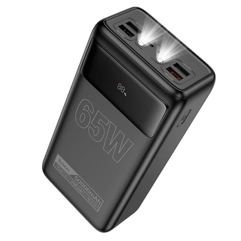 Павербанк для ноутбука Hoco DB81A 50000 mAh 65W 4USB/2Type-C Портативный внешний аккумулятор Power Bank с быстрой зарядкой и фонариком Black