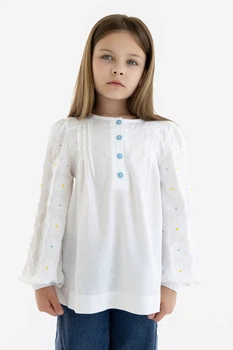 Дитяча вишиванка для дівчинки на ґудзиках Folk Moda 140 Білий (6055-303411180)