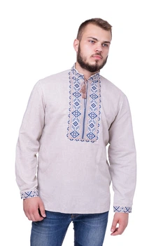 Вишиванка чоловіча із лляного полотна Подолян Folk Moda XL Сірий (podolqn-286911152)