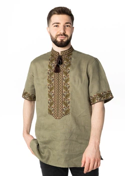 Вишиванка чоловіча із лляного полотна Дуб Folk Moda 2XL Хакі (dub-269811158)