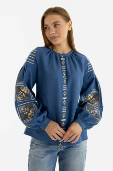 Жіноча блуза із лляного полотна Яра Folk Moda M Синій (qra-270611142)