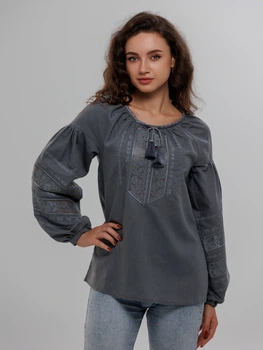 Жіноча вишита блуза Біляна Folk Moda M Графітовий (blqna-romantichna-graft-295711142)