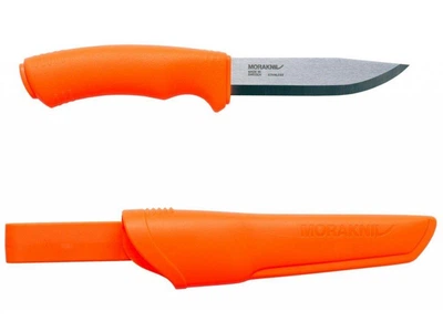Нож туристический 109 мм с чехлом Morakniv BushCraft Hi-Vis Orange tanto из 57 HRC Sandvik 12C27 нержавеющей стали оранжевый