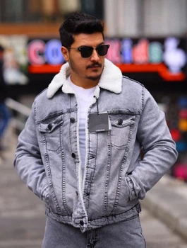 Куртка мужская джинсовая на меху Denim шерпа светло-серая XL