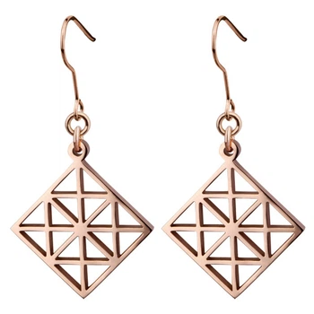 Жіночі сережки ромбики ювелірна сталь Rose Gold