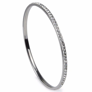 Браслет женский из ювелирной стали тонкий с фианитами по кругу cubic zirconias