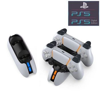 Двойная зарядная dock станция DOBE подставка для двух геймпадов DualSense консоли Sony PlayStation 5 (PS5 / PS5 Digital Edition) c LED подсветкой статуса зарядки джойстика, контроллера
