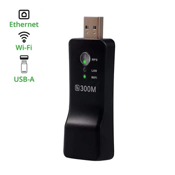 USB LAN WiFi адаптер-репітер PIX-LINK 300Mbps Range Extender для Smart TV телевізора / ПК /ретранслятор Wi-Fi з роз'ємом Ethernet RJ-45
