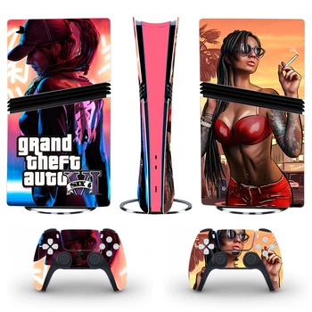 Виниловые наклейки Grand Theft Auto VI (GTA 6) на PS5 Pro / геймпад DualSense / глянцевую часть игровой консоли Sony PlayStation 5 Pro / Skin