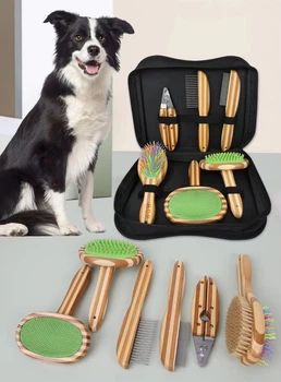 Набор для груминга и ухода домашних животных собак, котов Pet Grooming Tools: Комплект - Щетка для купания и массажа кожи / Две расчестки / Пуходерка / Когтерезка / Двойная щеточка для ухода за шерстью и подшерстком