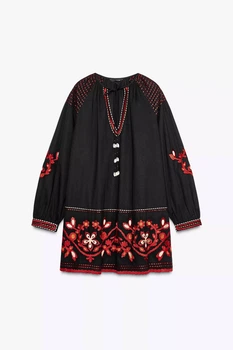 Платье вышиванка Zara женская вышиванка с кружевом размер XS цвет черный/красный (2156XS)