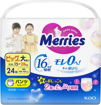 Трусики-подгузники детские Merries SJ Размер XXL 15-28 кг 24 шт (4901301442918)