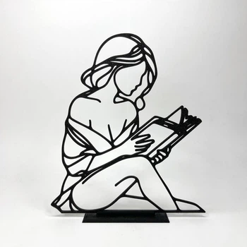 Декор для книжкової полиці Finding Силует дівчини що читає книгу Чорний Пластик 17 × 14.5 см