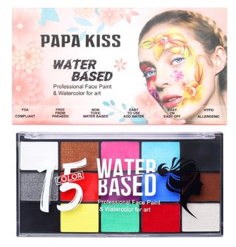 Краски для аквагрима Papa Kiss набор для рисования на лице и теле 15 цветов водорастворимый (SVS)