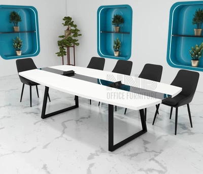 Стіл для переговорів Mister Loft Асканія Glass Line 270*190 на 12-14 осіб Білий - Чорний (57771537)