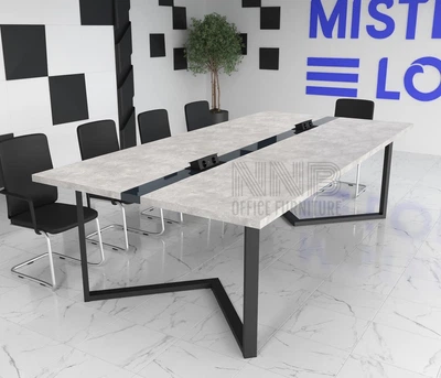 Стіл для переговорів Mister Loft Бруклін Glass Line 260*120 на 8-10 осіб Дуб Харбор Золотий - Чорний (55730331)