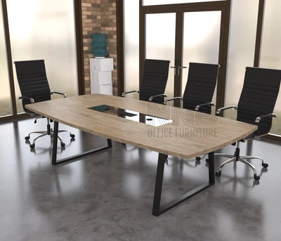 Стіл для переговорів Mister Loft Валенсія Glass Line 200*110 на 6-8 осіб Дуб Харбор Золотий - Чорний (57850297)