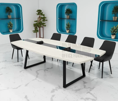 Стіл для переговорів Mister Loft Асканія Glass Line 260*120 на 8-10 осіб Скандинавське Біле Дерево - Чорний (57771298)