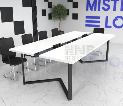 Стіл для переговорів Mister Loft Бруклін Glass Line 240*120 на 8-10 осіб Дуб Харбор Золотий - Чорний (55730079)