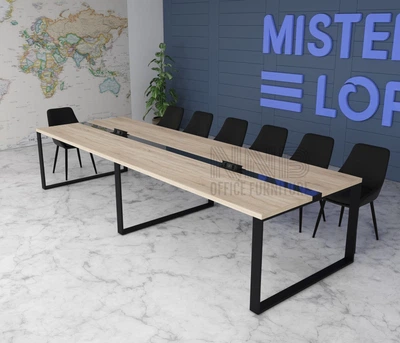 Стіл для переговорів Mister Loft Аскольд Glass Line 450*130 на 16-18 осіб Дуб Сонома Світлий - Чорний (55860316)
