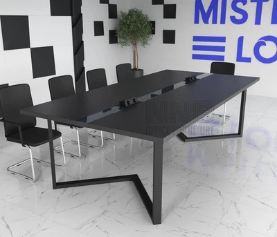 Стіл переговорний Mister Loft Бруклін Glass Line на 6-8 осіб Бетон/Чорний 240x100 см Бетон - Чорний