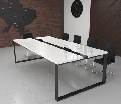 Стіл для переговорів Mister Loft Брюссель Glass Line 240*100 на 6-8 осіб Білий - Чорний (55740031)