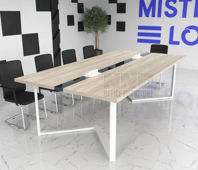 Стіл для переговорів Mister Loft Бруклін Glass Line 240*100 на 6-8 осіб Чорний - Сірий (55730026)