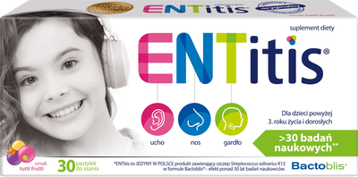 Дієтична добавка Polski Lek ENTitis Смак tutti frutti 30 пастилок для розсмоктування (5904157902468)